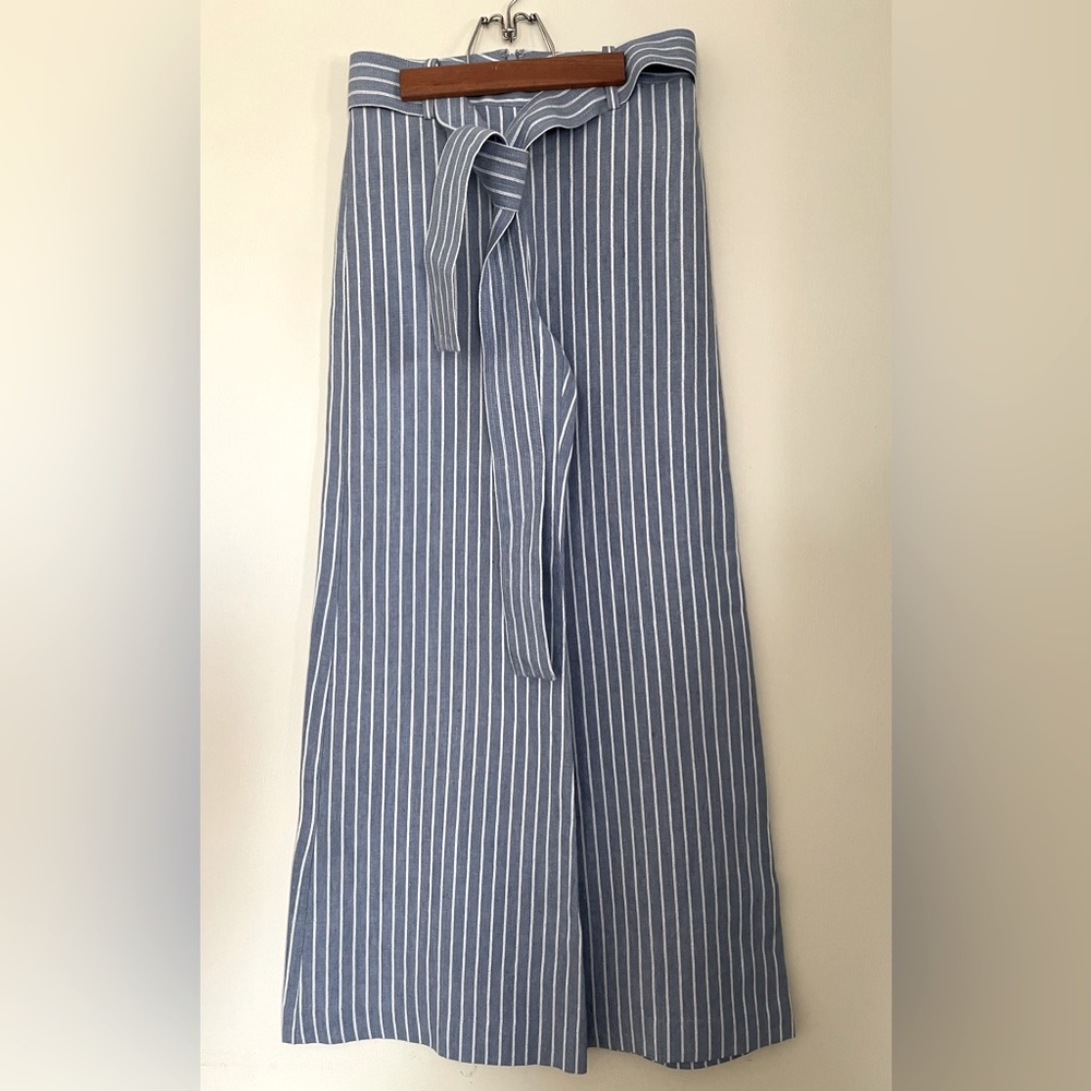 Alexis - Blue with white tripes, bell bottom pants. W/ Belt/ Size XS